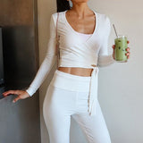 Stylish Solid Tie High-rise Flared Two Piece Set