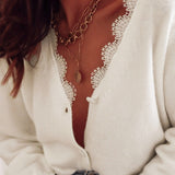 Lace Trim V Neck Cardigan