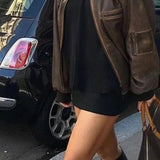 Faux Leather Zipper Bomber Jacket
