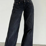 Solid Color Wide Leg Denim Jeans