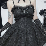 Corset A-Line Mini Black Rose Print Lace Patchwork Shirring Backless Slip Nightclub Dress