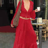 Sexy Lace Chiffon Sheer Tie Skirt Set