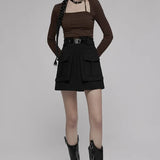 Women's Collect Waist A Line Black Half Personality Casual Women Mini Functional Buckle Decoration Skirt
