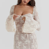 Bodycon Lace Flare Sleeve Maxi Dress