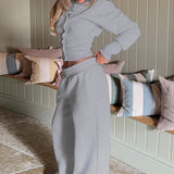 Solid Buttoned Cardigan Chic Casual Two Piece Set