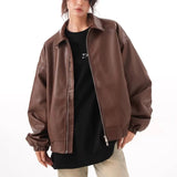 Vintage PU Leather Lapel Jacket
