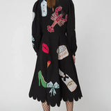 Lobster Graffiti Scallop Trim Midi Dress