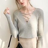 Slim Fit Lace Up V Neck Sweater