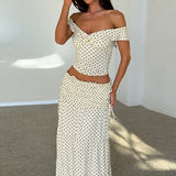 Polka Dot Strapless Side Bow Maxi Skirt Set