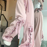 Pink Bow Tie Wide Leg Cargo Jeans