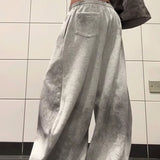 Retro Gray Graphic Drawcord Baggy Sweat Pants