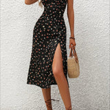 Spaghetti Strap Slit Floral Dress