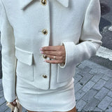 Solid Jacket Cropped Mini Skirt Office Two Piece Set