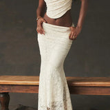 Elegant Lace-Up Crop Top & Maxi Skirt Boho Dress