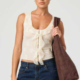 Chic Ruffle Detail Lace Up Corset Tank Top
