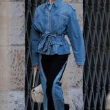 Belted Patchwork Denim Jacket