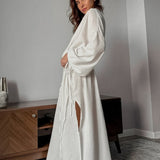Cotton Cutout Tie Waist Long Sleeve Maxi Dress
