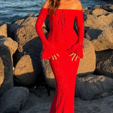 Lace Bustier Bell Sleeve Maxi Dress