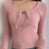 Bow Tie Ribbed Knit Sweater