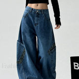 Leopard Spliced Vintage Wide Leg Jeans