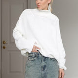 Solid High Neck Knit Sweater