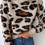 Colorblock Leopard Crewneck Sweater