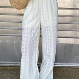 Solid Cutout Embroidered Elastic Waist Pants