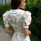 Lapel Short Sleeve Mini Floral Dress