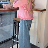 Solid Relaxed Lace Trim Long Sleeve Knit Cardigan