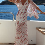 Polka Dot V-Neck Sheer Maxi Dress