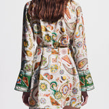 Exquisite And Fashionable Printed Trumpet Sleeve Mini Dress