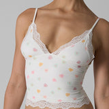 Lace Trim Floral V Neck Sexy Cami Top
