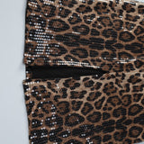 Leopard Print Lace Up Corset Sequin Midi Skirt Set