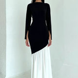 Bodycon Ruched Patchwork Maxi Dress