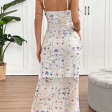 Spaghetti Strap Backless Floral Dress
