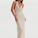 Polka Dot Halter Neck Sleeveless Maxi Dress