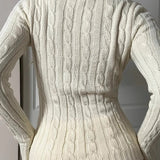 Embroidered Cable Knit V Neck Sweater