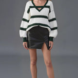 Bell Sleeve Color Block Knit Sweater