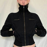 Casual Girdling Waist Black Jacket