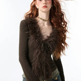 Lace-Up V Neck Plush Cardigan