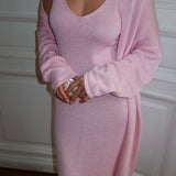 Solid V Neck Cotton Knit Bodycon Two Piece Set