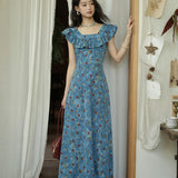 V-Neck Ruffled Midi Floral Dress