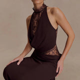 Halter Lace Cowl Bodycon Dress