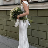 French Ruffle V Neck Knit Pastoral Maxi Dress