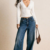 Slim Fit Long Sleeve Lace V Neck Blouse