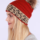 Leopard Print Slouchy Knit Beanie Hat