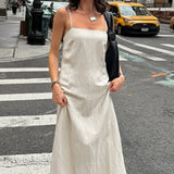Khaki Linen Cotton Cami Loose Office Maxi Dress