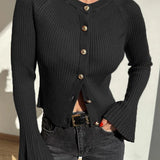 Single Breasted Ribbed Knit Cardigan