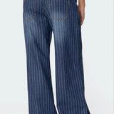 Striped Low Rise Wide Leg Jeans