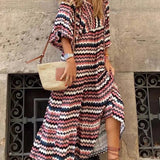 Half Bubble Sleeves V-Neck Fashion Print Boho Dress